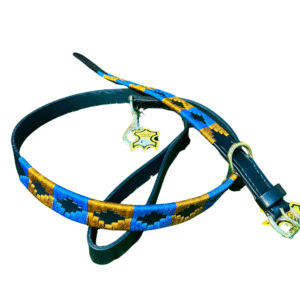 Bold Blue and Gold Gaucho Style Embroidered Leather Dog Collar