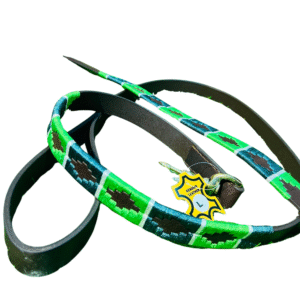 Neon Green and White Gaucho Style Embroidered Leather Belt