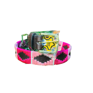 Vibrant Pink and Black Gaucho Style Embroidered Leather Belt