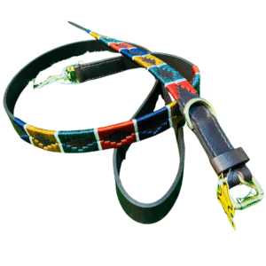 Navy and Pastel Pink Gaucho Style Embroidered Leather Belt