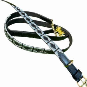 Pastel Pink and Navy Blue Gaucho Style Embroidered Leather Belt