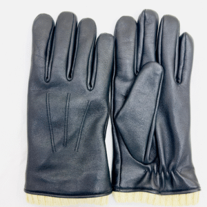 Black Leather Insulated Winter Gloves with Snap Strap