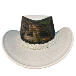 Authentic White Leather Mesh Cowboy Hat Braided