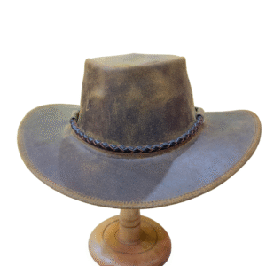 Rugged Outback Style Distressed Brown Leather Drover Hat