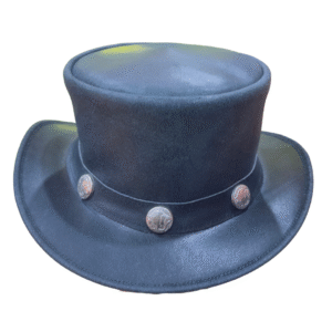 Black Leather Western Top Hat with Conchos