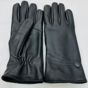 Black Leather Insulated Winter Gloves with Snap Strap