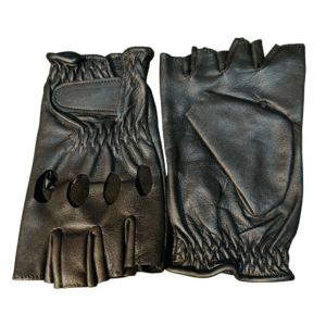 Rugged Black Fingerless Leather Motorbike Gloves