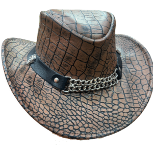 Viper Trail Brown Croc-Embossed Western Hat with Chain