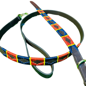 Light Blue and Brown Gaucho Style Embroidered Leather Belt