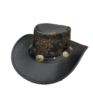 Baroque Outlaw Black Leather Hat with Patterned Crown