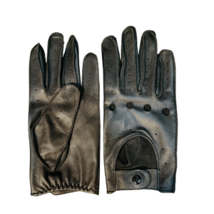 Classic Black Perforated Leather Motorist Gloves