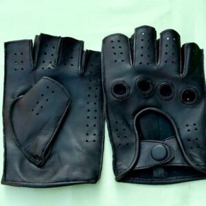 Classic Perforated Fingerless Leather Riding Gloves
