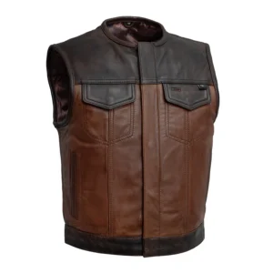 Lowside Rider Men’s Leather Motorcycle Vest – Two-Tone Brown Club Style
