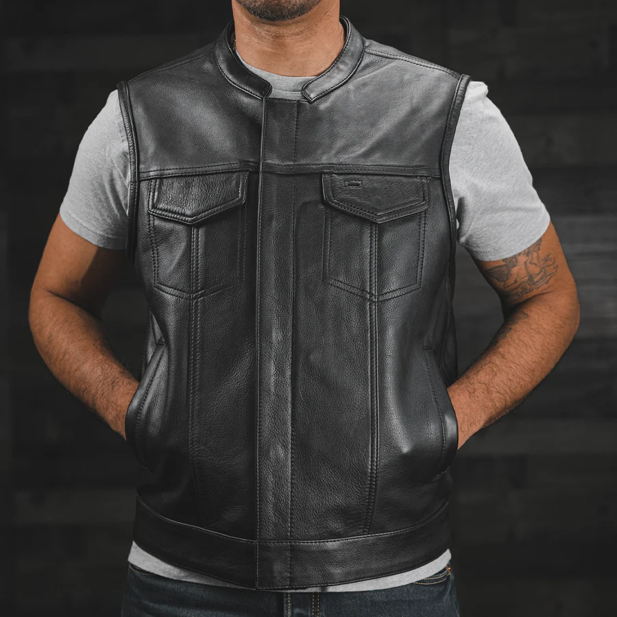 Lowside Men’s Platinum Leather Motorcycle Vest – Club Style - Image 2