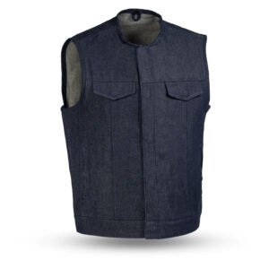 Haywood Men’s Motorcycle Denim Vest – Rough Neck Raw Denim