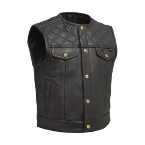 Shell Shock Men’s Motorcycle Leather Vest – Club Style Naked Cowhide