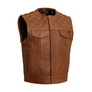 Timber Men’s Motorcycle Leather Vest – Cognac Brown Club Style